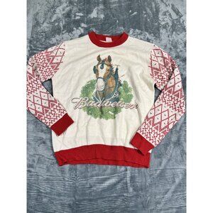 Vintage Budweiser Clydesdale Christmas Sweater Red & White Knit 2XL Mens
